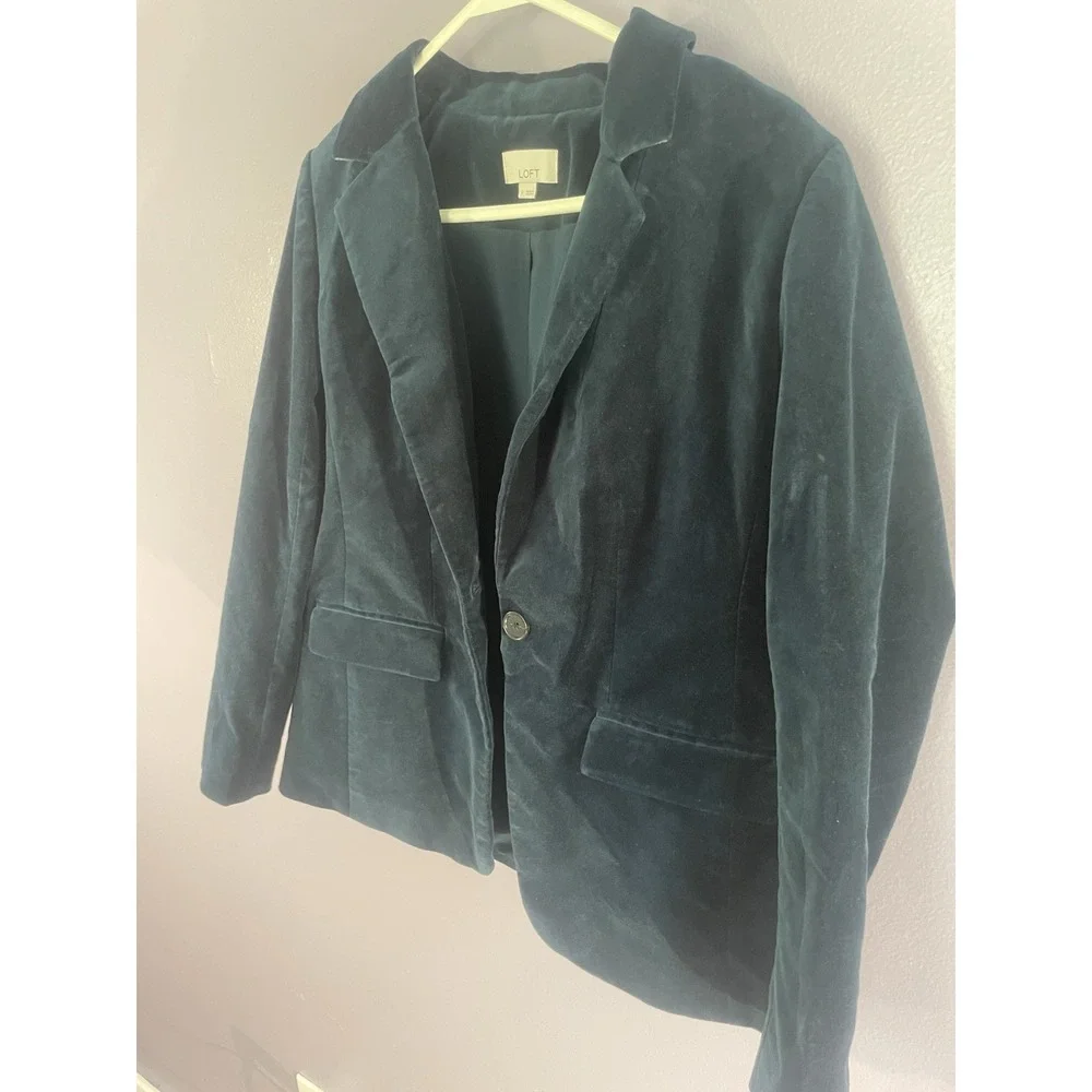 LOFT Women's 2 Teal Velvet Blazer Jacket Fitted Tailored Holiday Party Chic - Picture 3 of 8